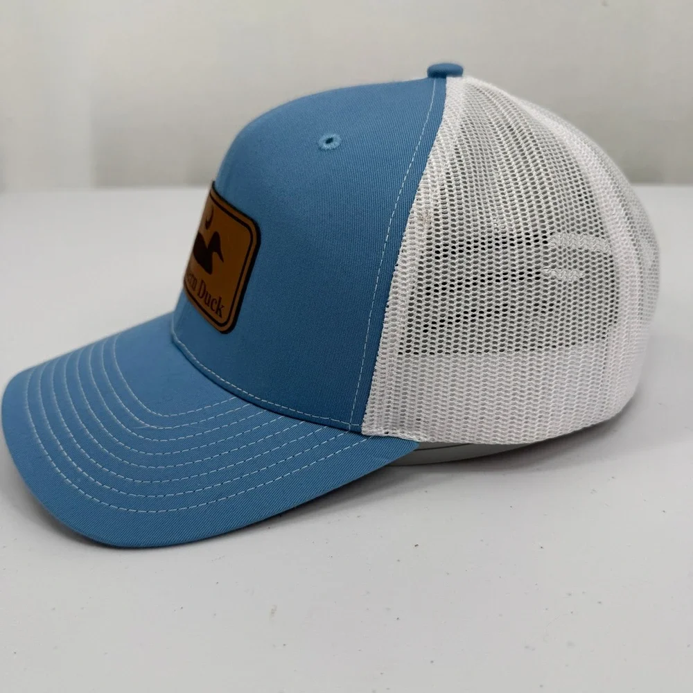 Richardson Southern Duck Trucker Hat Mens OSFA‎ Blue White Leather Patch Cap